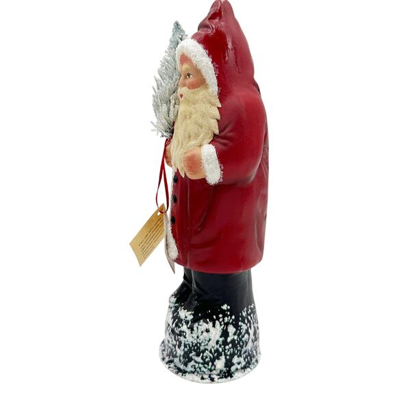 Ino Schaller Bayern paper mache Santa Claus red coat flocked tree 10" tall box - Picture 5 of 11